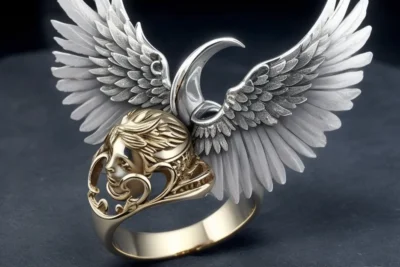 anillo en oro y plata con angel
