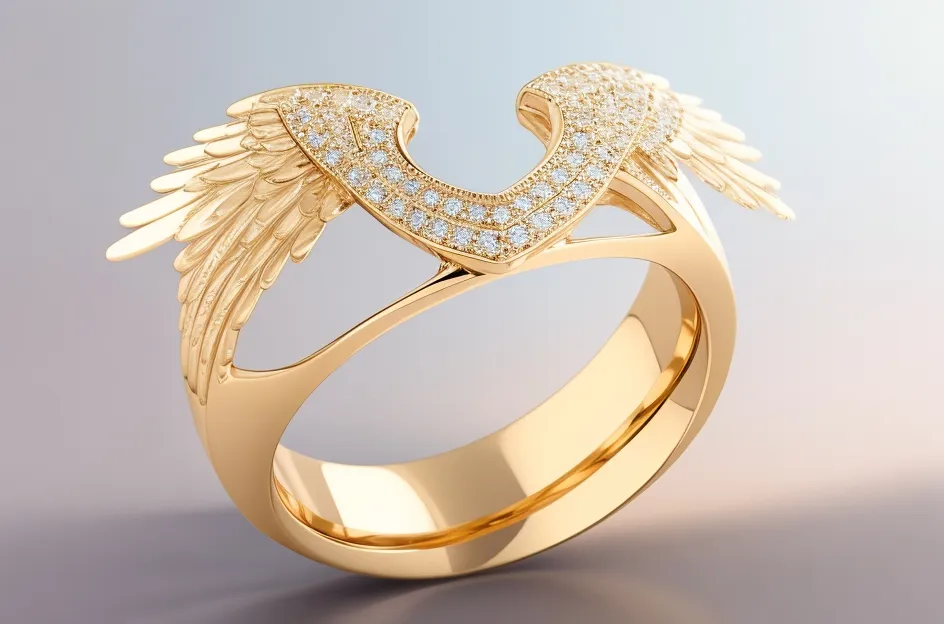 anillo en oro y diamantes con alas laterales 